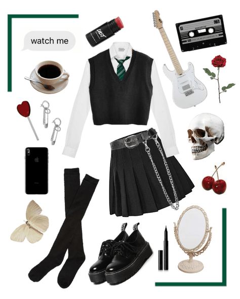 Outfits For Shifting, Slytherin Outfit Casual, Slytherin Girl Outfit, Drarry Stories, Shifting To Hogwarts, Slytherin Inspired Outfits, Cos Clothes, Band Costumes, Slytherin Uniform