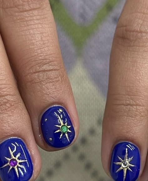 Cobalt Blue Nail Art, Aesthetic Short Nail Ideas, Cobalt Nails, Cobalt Blue Nails, Summer Nails Art, Mens Nails, Hippie Nails, Happy New Year Everyone, Nail Jewelry