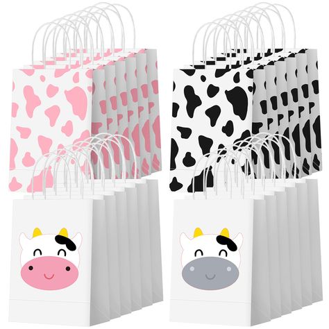 PRICES MAY VARY. Cow Party Favor Bags: the package comes with a total of 24 cow party favor bags with handles in 4 different styles for you to choose from, 6 of each style, sufficient amount and diverse styles for you to satisfy your preference and replacement demands Adequate Capacity: each cow print gift bag measures approx. 21 x 15 x 8 cm/ 8.27 x 5.9 x 3.15 inches (not include the handle), has enough capacity to hold various small treats for your party guests, such as candies, chocolates, coo Cow Party Favors, Farm Animals Birthday, Animals Birthday Party, Cow Birthday Parties, Farm Themed Party, Farm Animals Birthday Party, Cow Birthday, Gifts Bags, Cow Farm