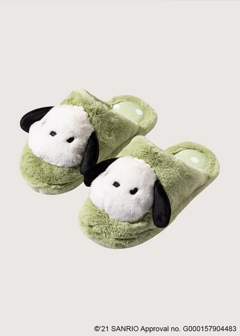 Green Pochacco, Sanrio Winter, Winter Slippers, House Slippers, Kawaii Fashion, Stuff I Want, Cute Stuff, Cosmos, Cute Things