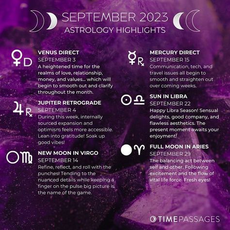 "September is coming in hot on the heels of a wild Pisces Full Moon, and beginning strong with that Venus turning direct! (cue applause and cheers) 🎉 Still have Mercury doing it's little retrograde dance until mid-month, but we'll all get through this together 💫" ~TimePassages Full Moon In Aries September 2023, Full Moon September 2023, Full Moon In Aries 2023, September Magick, 2024 Astrology, Pisces Full Moon, Mercury Direct, Sun In Libra, Full Moon In Aries