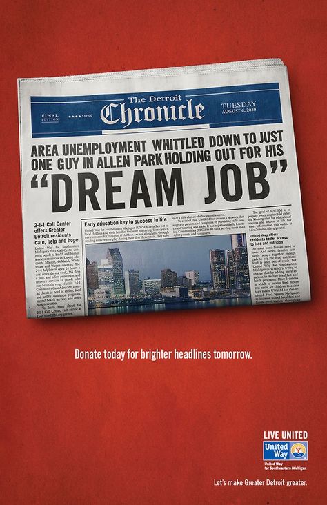 newspaper United Way, Job Ads, Job Advertisement, Social Media Marketing Tools, Media Campaign, Pinterest Management, News Paper, Social Media Campaign, Creative Ads