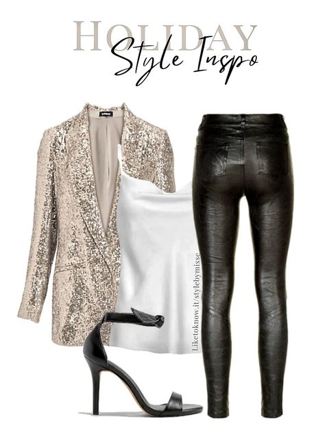 Glitzy Glam Outfit, Chic Christmas Outfit Party, New Years Work Outfit, Sequin Pants Holiday, Nye Outfits Casual Jeans, Sequin Holiday Party Outfit, Party Blazer Women, Sequin Leggings Outfit Holiday, Christmas Party Outfits Cold Weather