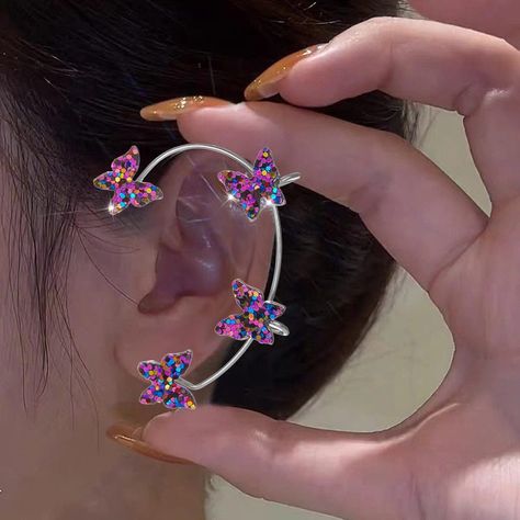 Korean Style Butterfly Ear Clips Jewelry Kpop, Piercing For Women, Street Wedding, Wedding Bride Jewelry, Ear Clips, Beach Birthday, Bride Earrings, Wedding Party Jewelry, Office Travel