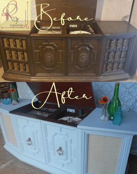 Old Stereo Cabinet Makeover, Stereo Cabinet Redo, Vintage Record Player Cabinet, Paint Dresser Diy, Vintage Stereo Cabinet, Old Stereo, Vintage Stereo Console, Record Player Cabinet, Vinyl Room