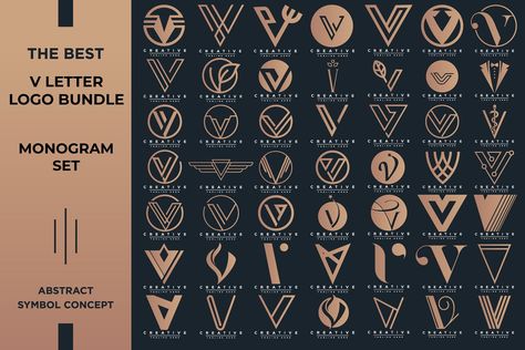 Letter V Logo Bundle VV Monogram Set Minimal Alphabet, Simple Logo Ideas, Modern Logo Design Creative, Letter V Logo, Symbol Logo Design, V Logo Design, V Monogram, Abstract Logo Design, Monogram Template