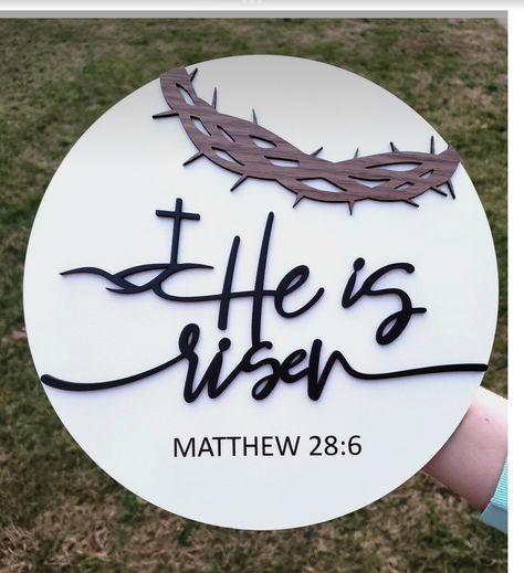 Christian Circle Wood Signs, Easter Christian Decorations, Easter Christian Decor, He Is Risen Decor, He Is Risen Craft, Wood Easter Decor, He Has Risen Easter, Christian Easter Decor, Risen Just As He Said