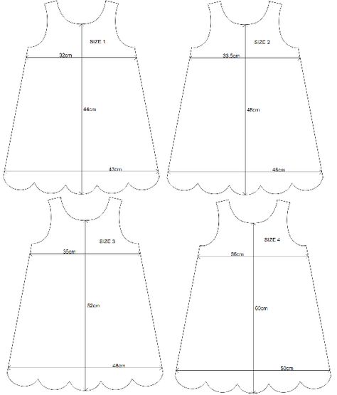 Sewing by Mrs L: A-line dress with Scalloped Hem - FREE PDF PATTERN Pattern For Kids Dress, Doll Dress Sewing Patterns Free, Dress Pattern Pdf Free, Muslin Dress Pattern, Kids Patterns Sewing, Simple Baby Dress Pattern, Kids Dress Sewing Pattern, Download Free Pdf Sewing Patterns Dress, Baby Dress Sewing Pattern