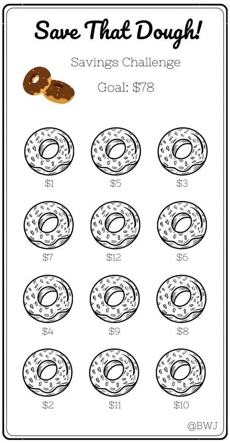 Save That Dough! Save $78! Color or cross off each donut to track your progress as you cash stuff. This fun challenge is for low income budgeters or for any budgeter who would like a jump start into their savings journey. Enjoy! *FREE GIFT INCLUDED  Printing Information: *Digital Download *This is printed on 8.5 x 11 inch letter sized paper *Once printed, cut and place inside your A6 envelope *Color will vary depending on ink and printer Disclaimer: This is a PDF Digital Download. No physical product will be mailed to you. Digital Download will be available once payment has been confirmed and purchase has been completed. This printable is for personal use only, not to be copied or resold. There are no refunds, cancellations or exchanges due to the nature of the product. If you have any que Free Printable Savings Challenge A6, Low Income Savings Challenge Biweekly, Low Income Savings Challenge Printable Free, Kids Savings Challenge, Mini Savings Challenge Free Printable, Cash Envelope Saving Challenge, Savings Challenge Printable Free, Money Saving Challenge Low Income, Easy Savings Challenge