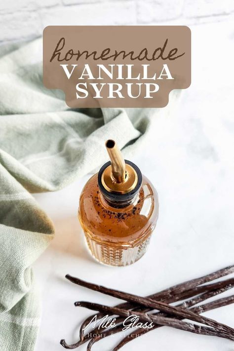 Craving that signature Starbucks taste at home? Look no further than our homemade vanilla syrup recipe. It's easy, it's delicious, and it's all yours to enjoy in your favorite beverages. Keep a batch in the fridge for that irresistible café experience anytime. Vanilla Simple Syrup Recipe, Vanilla Bean Simple Syrup, Vanilla Coffee Syrup, Homemade Vanilla Syrup, Starbucks Copycat Recipes Drinks, Vanilla Simple Syrup, Vanilla Syrup For Coffee, Homemade Cafe, Syrup For Coffee