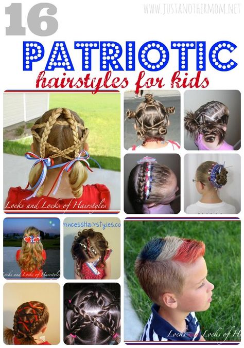 With 4th of July coming up, I wanted to start posting some fun ideas and ways to celebrate. One of those ways is with a fun collection of patriotic hairstyles for kids. Most of the hairstyles are for girls, but I also found one for boys! Whether it’s for 4th of July or any day … Patriotic Hairstyles, Hairstyles Theme, 13 Colonies, Patriotic Crafts, Hairstyles For Kids, Patriotic Holidays, 4th July, July Party, July 4