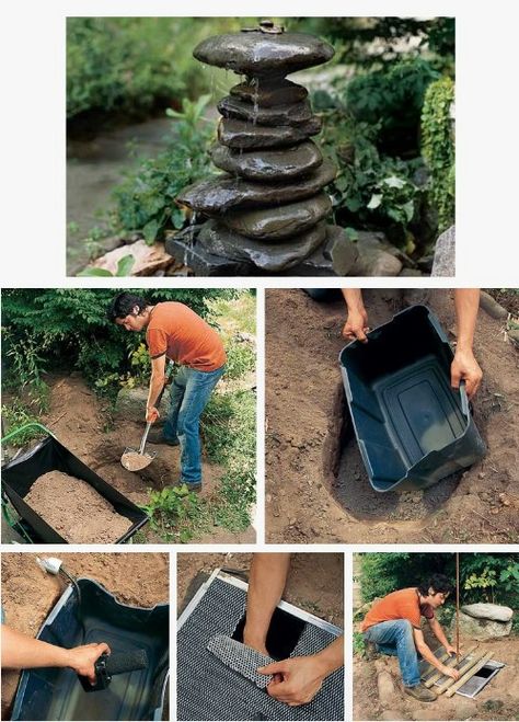 Stacked Stones Garden Fountains Outdoor, Stacked Stones, Taman Air, Diy Water Fountain, Air Mancur, Outdoor Water Features, Diy Garden Fountains, Fountains Backyard, Garden Waterfall