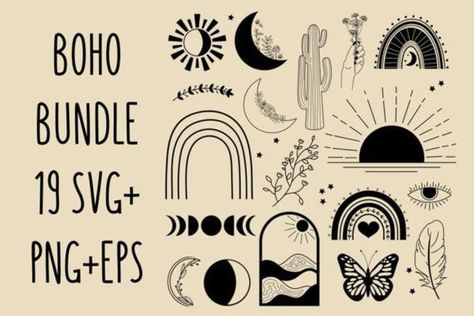 Boho Cricut, Line Hand Drawing, Moon Svg, Boho Svg, Cricut Svgs, Moon Graphic, T Shirt Svg, Floral Moon, Designs For Cricut