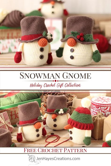 Crochet Snowman Gnome | Jen Hayes Creations Crochet Gnome Potholder, Crochet Snowman Door Hanging, Crochet Gnome Cup Cozy, Snowman Gnome Crochet, Christmas Crochet Arigumi, Crochet Christmas Gonk, Crochet Projects Winter, Crochet Christmas Toys, Ravelry Crochet Free Patterns