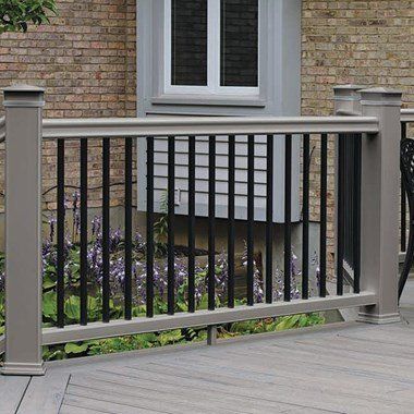 Railing Porch, Decking Designs, Vinyl Deck Railing, Decking Railing, Wood Deck Railing, Porch Boards, Grey Deck, Composite Deck Railing, Balcony Railings