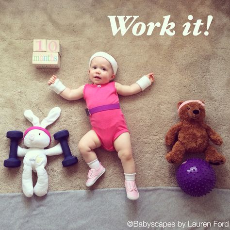 Work it! Baby workout photo, baby weekly photo, bunny, bear, gym baby Baby Gym Photoshoot, Photoshoot For Baby, Photoshoot With Baby, Baby Holiday Photos, Gym Photoshoot, Monthly Baby Pictures, 1st Birthday Pictures, Monthly Baby Photos, Baby Workout