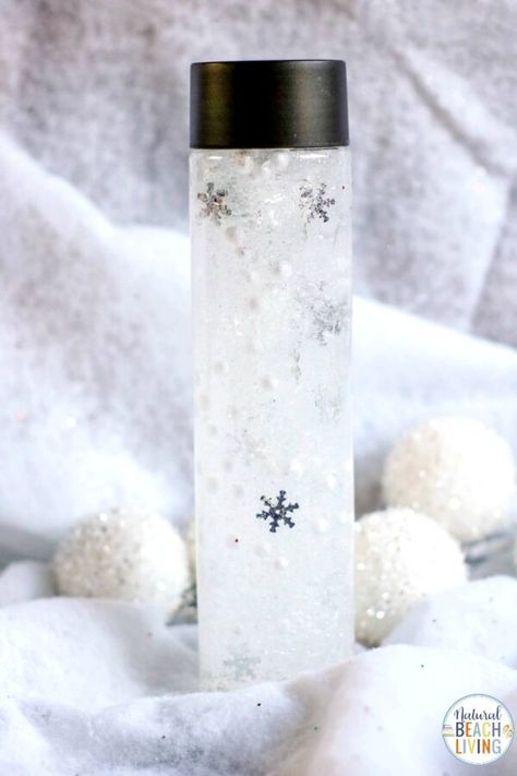 Snow Sensory Bottles for Winter Sensory Play - Natural Beach Living Winter Group Activities, Winter Sensory Bottles, Snow Sensory Play, Snow Theme Activities, Group Activities For Teens, Winter Sensory Play, Sensory Storytime, Snow Sensory, Sensory Jars