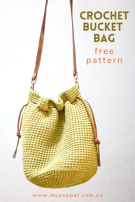 Crocheted Bucket Bag, Crochet Bucket Purse Pattern Free, Bucket Bag Crochet Pattern, Crochet Bucket Bags Free Patterns, Crochet Bucket Purse, Free Crochet Bucket Bag Pattern, Crochet Bucket Bag Free Pattern, Crochet With One Ball Of Yarn, Bucket Bag Crochet Pattern Free