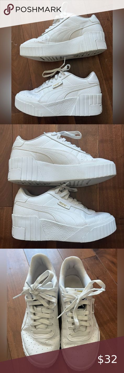 Puma Cali Wedge White Sneakers Puma Cali Wedge, Puma Cali, White Wedges, Puma Shoes, Platform Wedges, White Sneakers, Cali, The Top, Wedges