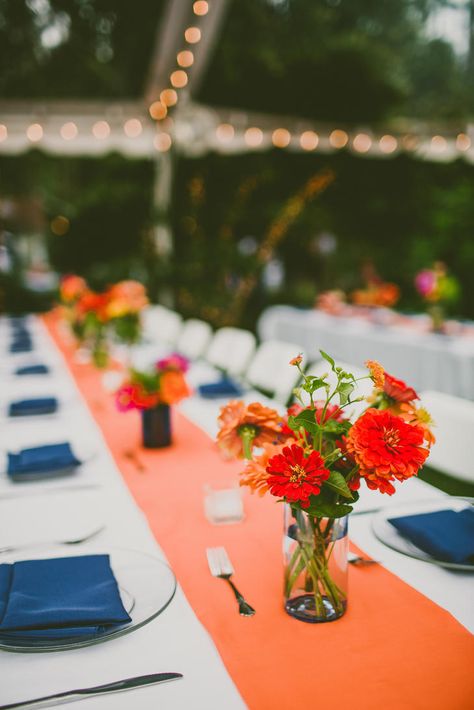 44e98c3a c446 11e5 8d16 12313d2529c5~rs 729 Whimsical Backyard, Blue Reception, Backyard Garden Wedding, College Graduation Party Decorations, Blue Graduation Party, Orange Wedding Colors, Blue Party Decorations, Blue Graduation, Orange Table