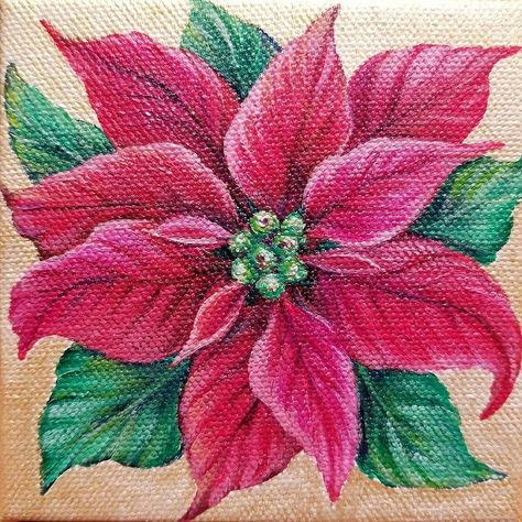 Poinsettia Ornament Acrylic Painting Tutorial FREE on YouTube by Angela Anderson #Christmas #flowers #acrylicpainting #poinsettia Poinsettia Painting Acrylic Easy, How To Paint A Poinsettia, Pointsetta Painting Acrylic, Poinsettia Flower Painting, Pointsettia Paintings, Pointsetta Painting, Christmas Flowers Drawing, Angela Anderson, Drawing Christmas