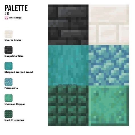 Minecraft Block Palette Tropical, Minecraft Blue Color Palette, Block Combos Minecraft, Minecraft Block Pallets, Block Pallet Ideas Minecraft, Minecraft Colour Palette, Color Palette Minecraft, Minecraft Color Palette, Minecraft Palette