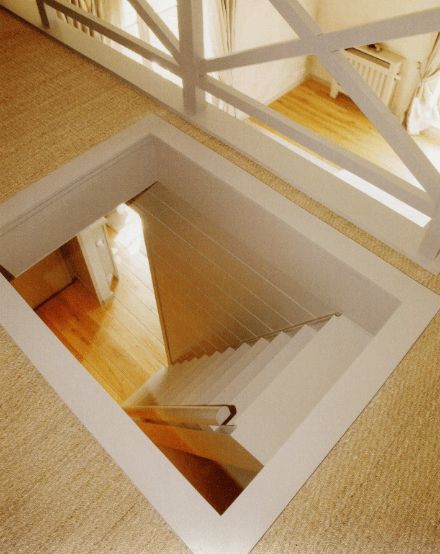 Space Saving Attic Stairs, Attic Staircase Ideas Space Saving, Attic Conversion Stairs, Diy Attic Stairs, Attic Pull Down Stairs Ideas, Stairs To Loft Conversion, Small Loft Conversion Ideas, Loft Stairs Space Saving Staircases, Attic Stairs Ideas Space Saving