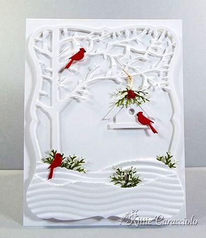 Memory Box Cards, Orchard Tree, Tree Frame, Homemade Christmas Cards, Tree Cards, White On White, Bird Cards, White Tree, Winter Cards