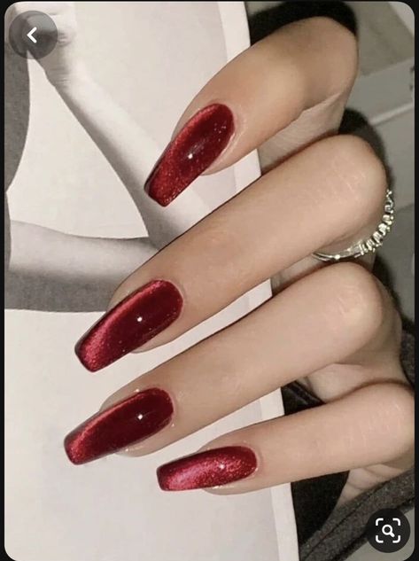 Red Cat Eye, Prom Nails Red, Red Acrylic Nails, Red Nail Designs, Cat Eye Nails, Red Nail, Red Cat, Girls Nails, Stick On Nails