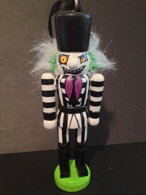 Beetlejuice nutcracker Halloween Nutcrackers Diy, Diy Nutcracker Painting Ideas, Grinch Nutcracker, Painted Nutcracker, Nutcracker Ideas, Nutcracker Collection, Nut Cracker, Beetlejuice, Nutcracker