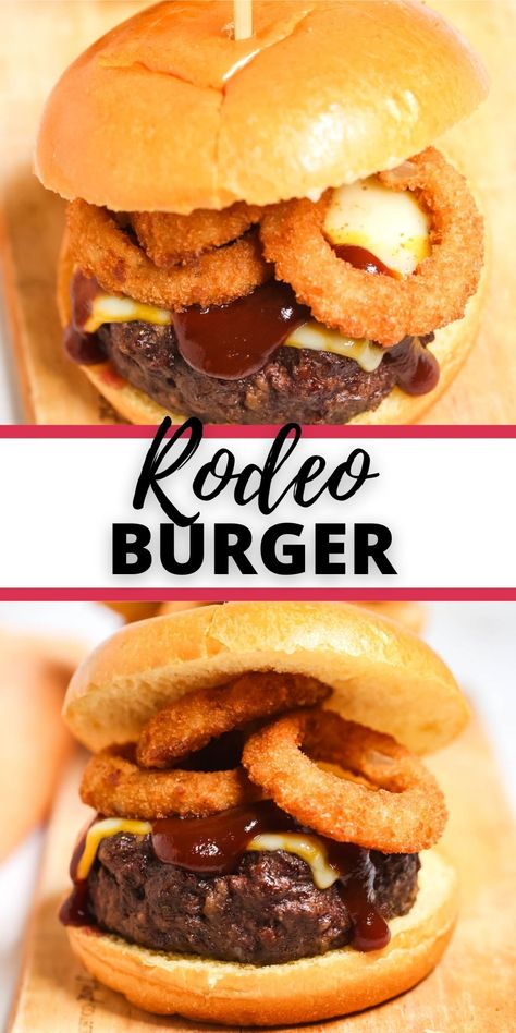 Rodeo Burger Recipe, Burger Special Ideas, Restaurant Burger Recipes, Fun Burger Ideas, Western Burgers Recipes, Fancy Burger Recipes, Fun Burger Recipes, Burger Ideas Creative, Carolina Burger