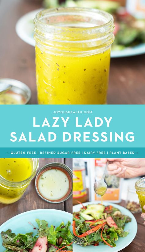 Lazy Lady Salad Dressing • Joyous Health Summer Vinegarette Dressing, Summer Salad Dressing Recipes, Zesty Summer Dressing, Sweet Dressing For Salad, Non Acidic Salad Dressing, Noom Salad Dressing Recipe, Easy Vinaigrette Dressing Recipe, Salad Dressing Recipes Easy, Salad Dressing Lemon