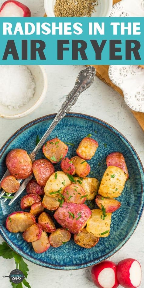 These Air Fryer Radishes will change the way you see radishes forever. Gone is the crunch and peppery bite; instead we’ve got buttery, slightly sweet root veggies that are perfectly seasoned, crispy on the outside, and tender on the inside. Air Fryer Radishes, How To Cook Radishes, Roasted Radishes, Radish Recipes, Clean Food Crush, Air Fryer Recipes Easy, Air Fryer Recipes Healthy, September 23, Radishes