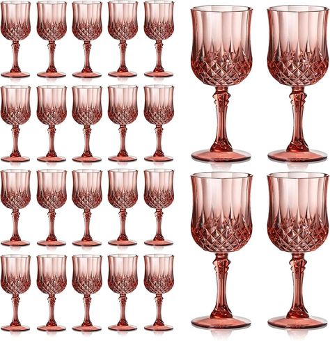 Amazon.com | XUWAIDSGN 7oz Plastic Vintage Rose Gold Drinking Glasses Pink Wine Glasses Unbreakable Wedding Glassware Crystal Water Goblets Reusable Drinkware Vintage Champagne Flutes (24, Rose Gold): Champagne Glasses Rose Gold Wine Glasses, Pink Wine Glasses, Wedding Glassware, Crystal Texture, Vintage Rose Gold, Crystal Water, Pink Wine, Vintage Champagne, Wine Glass Set