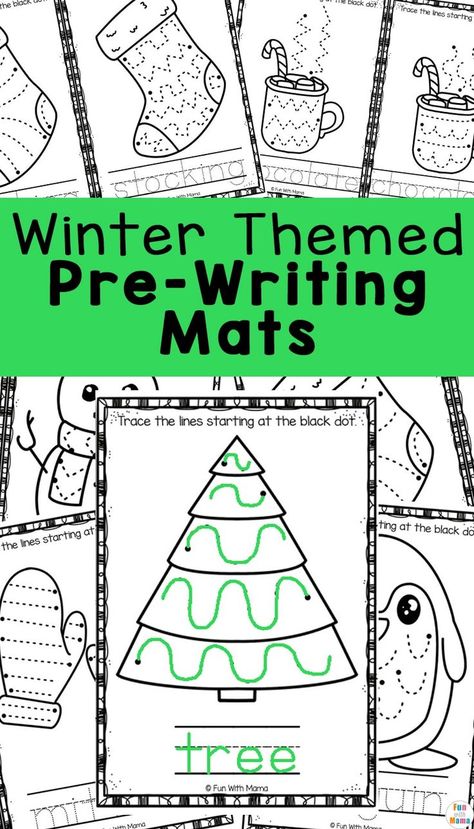 These winter pre-writing worksheets are perfect for preschoolers. They're a great learning activity that will teach them some great skills. #preschool #winterthemed #writingmats #earlylearning Christmas Homeschool, Prewriting Worksheets, Winter Worksheets, Pencil Control, Preschool Christmas Activities, Cvc Activities, Winter Writing, Winter Activities For Kids, Wonderland Theme