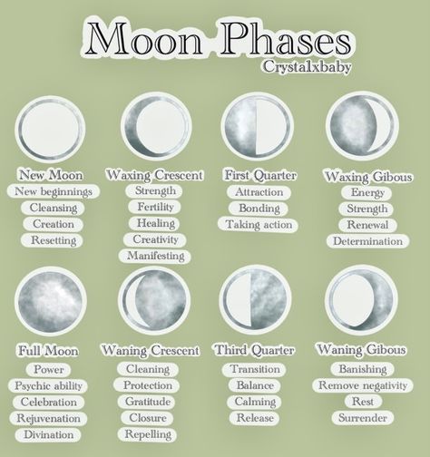 New Moon Planting Seeds, Moon Phases Manifestation, Moon Phases Astrology, Crescent Moon Meaning Spiritual, Moon Cycle Manifesting, Moon Cycle Meaning Witch, Waxing Crescent Manifestation, Moon Phase Spells, Eight Phases Of The Moon