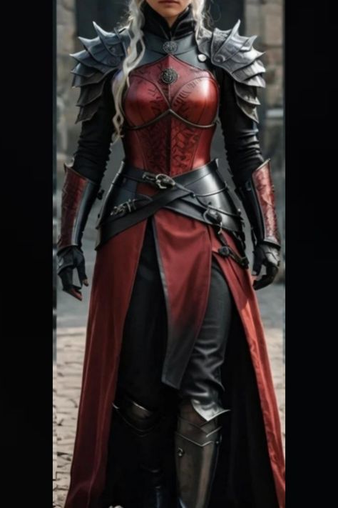 Fantasy Dress Armor, Dragon Aesthetic Outfit, Dragon Queen Outfit, Elven Armor Female, Dragon Rider Clothes, Dragon Rider Aesthetic Outfit, Red Warrior Outfit, Fantasy Battle Outfit, Red Fantasy Outfit