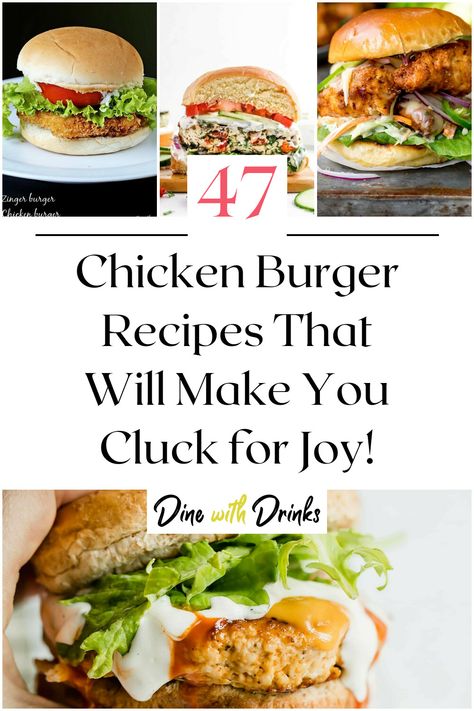 Collage of 4 chicken burger recipes. Best Chicken Burger Recipe, Unique Burger Recipes, Burger Ideas, Flavor Combos, Dash Diet Recipes, Chicke Recipes, Chicken Burgers Recipe, Burger Sliders, Burger Toppings