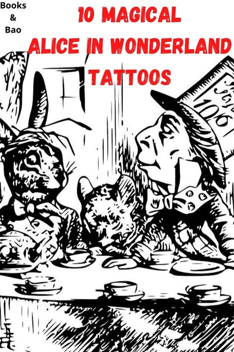 Inspired by one of the most imaginative works of children's literature ever written, here are ten mesmerising Alice in Wonderland Tattoos to be inspired by. #aliceinwonderland #aliceinwonderlandtattoo #madhattertattoo #cheshirecattattoo #tattoosforwomen Muchness Tattoo Alice In Wonderland, Alice In Wonderland Falling Rabbit Hole, Alice Tattoo Wonderland, We Are All Mad Here Tattoo, Alice In Wonderland Caterpillar Tattoo, Dark Alice In Wonderland Tattoo Ideas, Alice In Wonderland Flash Tattoo, Simple Alice In Wonderland Tattoo, We're All Mad Here Tattoo