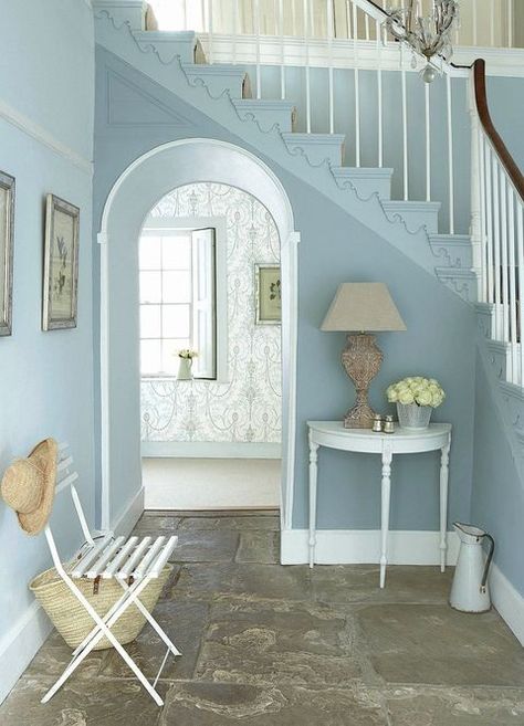 Hallway Paint Colors, Blue Hallway, Hallway Paint, Hallway Colours, Hal Decor, Little Greene Paint, China Blue, Hallway Ideas Entrance Interior Design, Hallway Ideas Colour