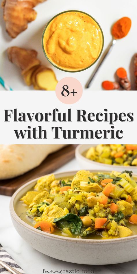 I love cooking with turmeric – both turmeric powder and fresh turmeric root! Not only does it have anti-inflammatory properties, but it also adds a delicious, zesty flavor to dishes like curries, soups, snacks, and even smoothies. Here are some of my favorite nutritious and delicious recipes with turmeric! How To Incorporate Turmeric In Your Diet, Fresh Turmeric Recipes Cooking, Tumeric Recipes Inflammation, Fresh Turmeric Root Recipes, Tumeric Root Uses, Raw Turmeric Recipes, Turmeric Powder Recipes, Turmeric Soups, Turmeric Dishes