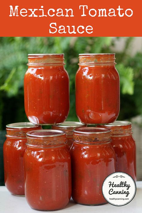 This Mexican tomato sauce makes a great cooked salsa for Mexican dishes such as enchiladas, fajitas, tacos, rice dishes, etc. This recipe is from the Ball All New Book (2016). Many people were not comfortable with using the chicken stock this recipe calls for in a home-canned product to be water-bathed. Here, we’ve swapped it...Read More » Mexican Tomato Sauce, Healthy Canning, Low Acid Recipes, Mexican Sauce, Cooking Tomatoes, Water Bath Canning, Taco Sauce, Tomato Sauce Recipe, Cooking Sauces