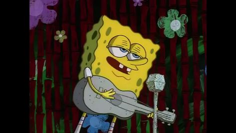 Spongebob playing guitar Spongebob Playing Guitar, Spongebob Microphone, Spongebob Playlist Covers, Spongebob Guitar, Cartoon Playing Guitar, Spongebob Vibes, Spongebob Movie, White Guitar, Playlist Covers Photos