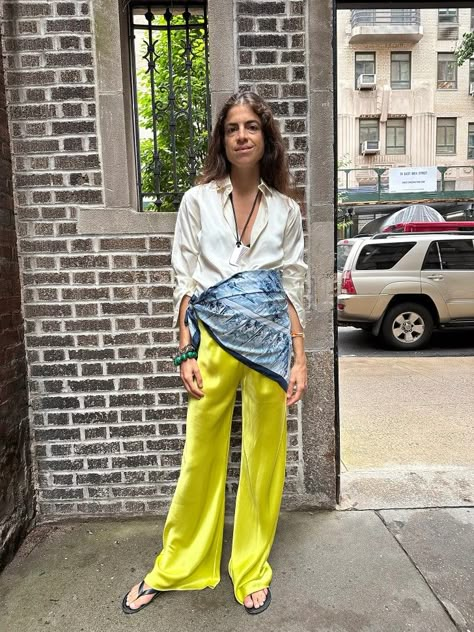 Leandra Medine Style, Silk Scarf Outfit, Good Summer, Blue Silk Scarf, Leandra Medine, Summer Styling, Scarf Outfit, Black Flip Flops, I Was Wrong