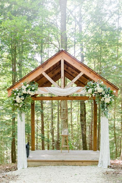 Pavilion Wedding Ceremony Decor, Red River Gorge Wedding, Open Air Chapel Wedding, Outdoor Wedding Chapel, Outdoor Wedding Venue Ideas, Hemlock Springs, Outdoor Wedding Gazebo, Outdoor Wedding Ceremony Ideas, Event Venue Business