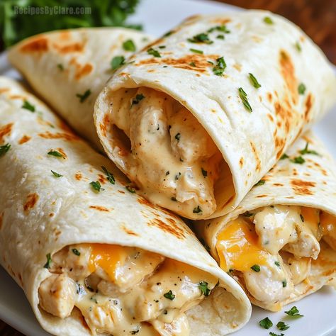 Cheesy Garlic Chicken Wraps - Quick & Cheesy Dinner Recipe - Recipes By Clare Creamy Chicken Wraps, Creamy Garlic Chicken Wraps, Chicken Wrap Ideas, Cheesy Garlic Chicken Wraps, Kraft Dinner Recipes, Chicken Wrap Recipes, Creamy Garlic Sauce, Chicken With Olives, Dinner Recipes Easy Quick