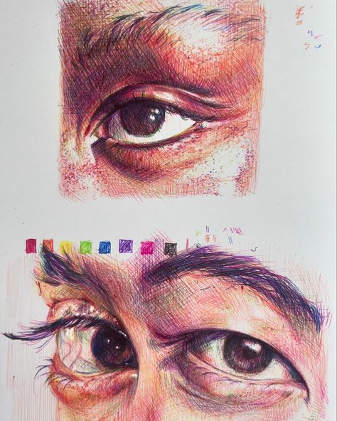 Eye Eye Drawing Realistic, Ballpoint Sketch, Hatch Art, Art Coursework, Drawings Inspo, Vinyl Art Paint, Sketchbook Inspo, Art Process, Color Pencil