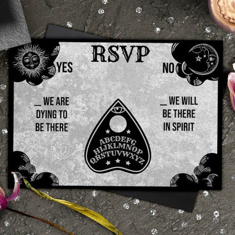 Witchy Wedding, Gothic Wedding Theme, Halloween Wedding Invitations, Congratulations And Best Wishes, Wedding Response Cards, Spirit Board, Ouija Board, Printable Halloween, Cute Wedding Ideas