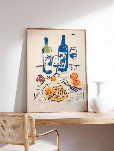 Vintage Wine and Food Print, Retro Food Art, Vintage Kitchen Poster, Kitchen Decor, Food Illustration Art, Food Poster, Gift for Chef - Etsy Food Illustration Design Graphics Poster, Large Kitchen Artwork, Fun Kitchen Prints, Vintage Wine Posters, Kitchen Art Print, Kitchen Posters Decor, Vintage Kitchen Posters, Kitchen Artwork Ideas, Kitchen Art Ideas