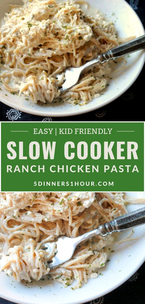 Slow Cooker Ranch Chicken, Pasta Dinner Recipes Chicken, Slow Cooker Chicken Pasta, Chicken Pasta Dinner, Ranch Chicken Pasta, Creamy Ranch Chicken, 5 Dinners, Chicken Ranch Pasta, Creamy Ranch